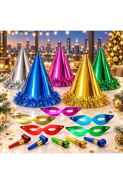 MUBX 5-Piece New Year's Party Set: New Year's Hat, Whistle, New Year's Mask, ...