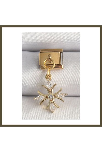 northcity n 316L Steel, Gold-Colored, Dangling, Zircon-Set Snowflake-Shaped N...