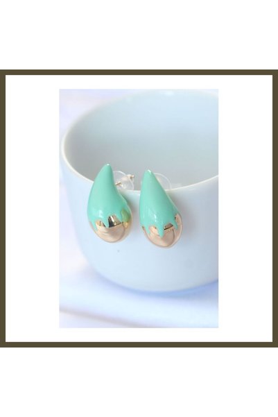 northcity n Minimal Turquoise-Inlaid Two-Tone Teardrop Earrings BX