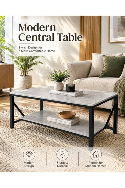TrentonGCC Modern 2-Tier Coffee Table with Lower Storage Shelf – 120 × 60 × 4...