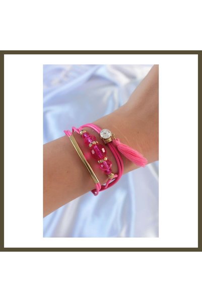 northcity n Pink Zircon Stone, Tasseled Detail, Multi-Strand Bracelet BX