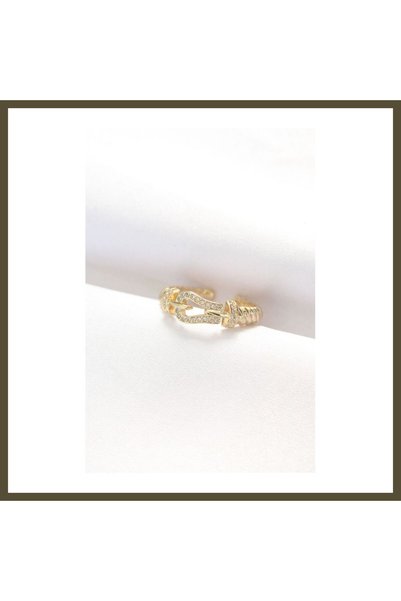 northcity n Adjustable Ring with Buckled Belt Design, Gold-Colored, with Zirc...