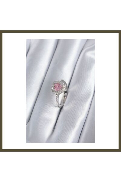 northcity n Silver-Toned Rice-Shaped Ring with Pink Zircon Stone Charm for Wo...
