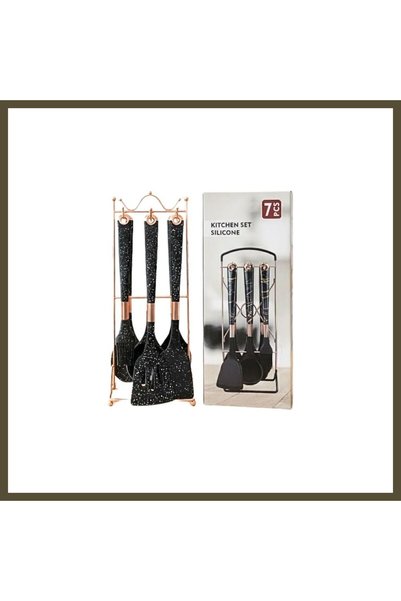 northcity n 7-Piece Black Silicone Kitchen Set with Stand, BX