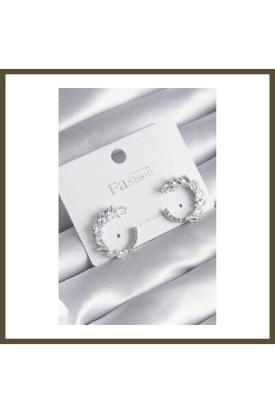 northcity n Silver-Toned Rice-Shaped Women's Earrings with Zircon Stones BX