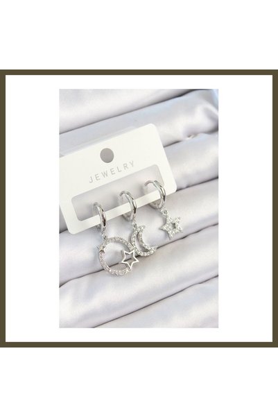northcity n Silver-Color 3-Piece Pair of Women's Earrings Set with Rice-Shape...