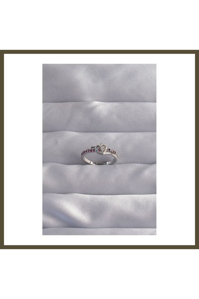 northcity n Rice-Shaped Silver-Colored Adjustable Ring with Colored Zircon St...