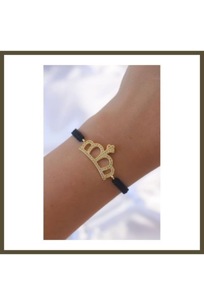 northcity n Gold-Colored Zircon-Studded Crown-Shaped Macramé Bracelet BX