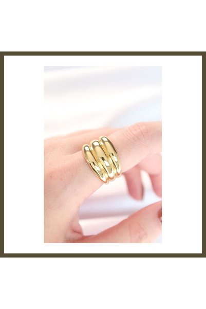 northcity n Gold-Colored Adjustable Striped Bombe Ring BX