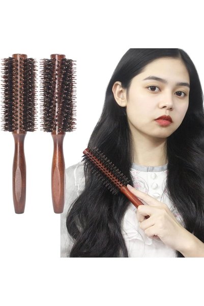 POSICHE Round Hair Brush Set, 2-Piece Wood Handle Anti-Static Curling Roller ...