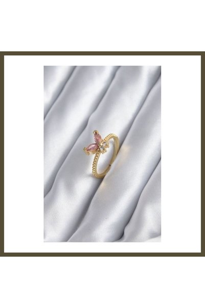 northcity n Gold-Colored Women's Butterfly-Style Ring with Pink Zircon Stones BX