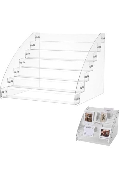 KASTWAVE Professional 7-Tier Clear Card Display Stand, Acrylic Desktop Organi...