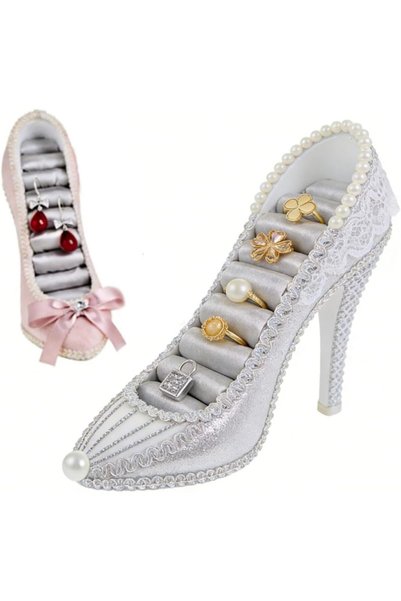 ALMEKAQUZ 2pcs High Heel Shoe Ring Holder, Jewelry Stand Compact Resin Displa...