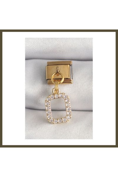 northcity n 316L Steel Gold-Colored Dangle Square Zirconia Nomination Charm BX