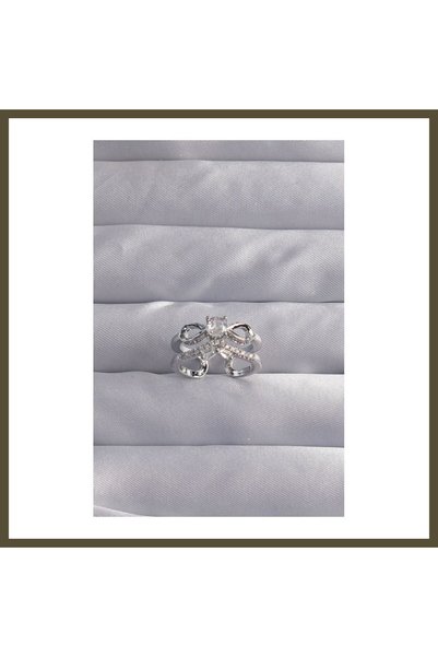 northcity n Silver-Tone Zircon Stone Ring Set with Rice-Patterned Adjustable ...