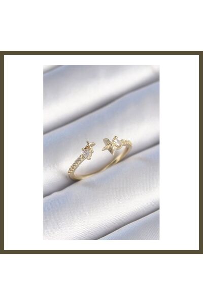 northcity n Gold-Toned Rice-Shaped Zircon Stone Star-Design Women's Ring BX