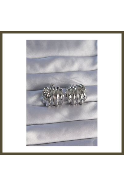 northcity n Silver-Toned Rice-Shaped Ridged Dome-Style Earrings BX