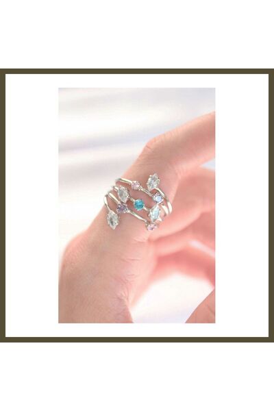 northcity n Silver-Colored Adjustable Ring with Colorful Zircon Stones BX
