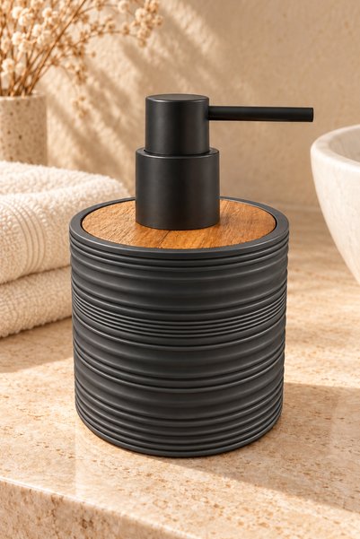 Funny Life 450 mL Decorative Wood-Patterned Liquid Soap Dispenser - Striped P...