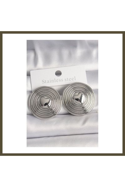 northcity n Silver-Toned Embroidered Round Disc-Style Women's Earrings BX