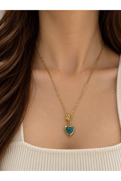 Alışveriş Kasabası Turquoise stone detailed dangle necklace
