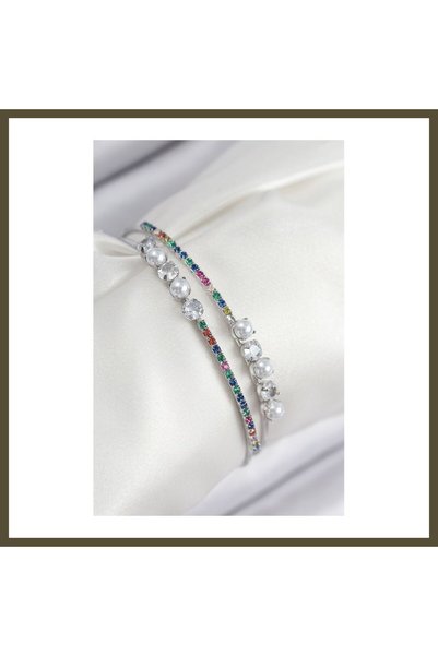 northcity n Silver-Colored Women's Bracelet with Rice-Shaped Zircon Stones an...