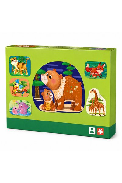 OEM Puzzle educativ cu animale sălbatice – set progresiv cu 5 modele colorate