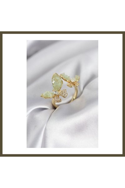 northcity n Gold-Toned Aqua Green Butterfly-Style Modal Women's Ring with Zir...