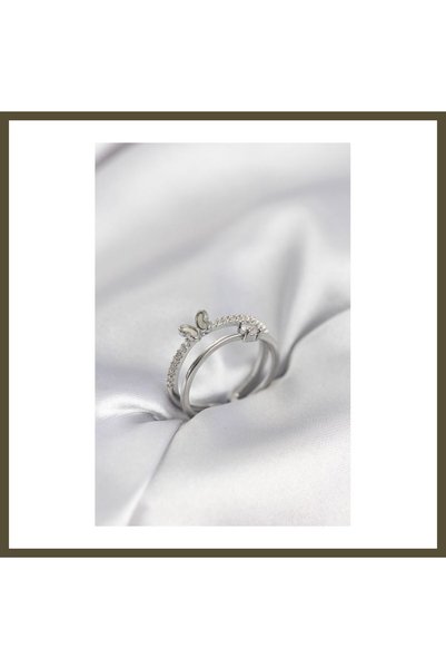 northcity n Silver-Colored Women's Butterfly-Style Ring with 2 Zircon Stones, BX