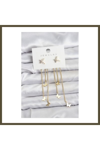 northcity n Butterfly-Shaped Gold-Colored Brass Dangle Earrings for Women BX