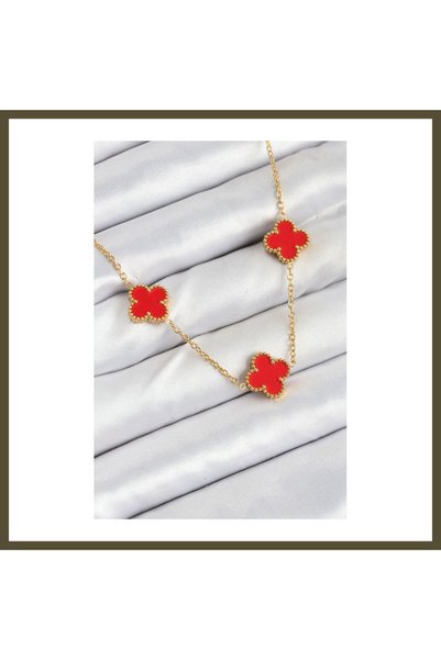 northcity n 316L Stainless Steel Chain, Gold and Red Four-Leaf Clover Women's...