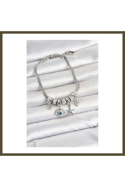northcity n Women's Bracelet with Rice-Shaped Silver-Colored Eye-Shaped Charm...