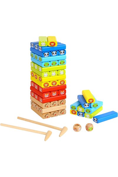 OEM Joc Jenga și Domino din lemn - multicolor 4-în-1 pentru copii 3 ani+