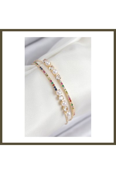 northcity n Gold-Colored Women's Bracelet with Rice-Shaped Zircon Stones and ...