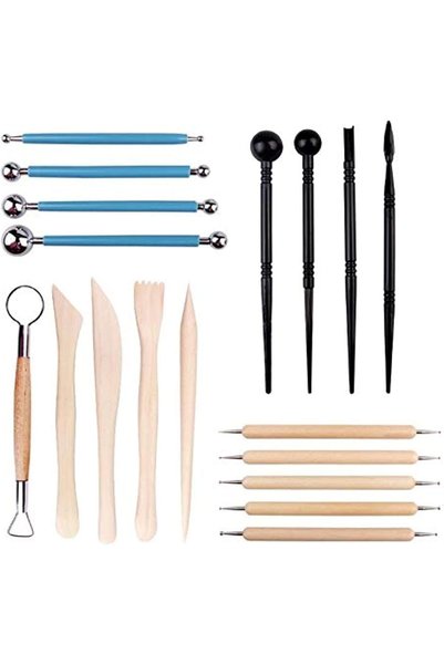 U-HOOME 18PCS Clay Pottery Modeling Dotting Set Carving Tools Rock Painting K...