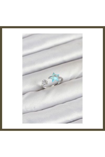 northcity n Silver-Toned Rice-Patterned Women's Ring with Blue Stars, Model BX