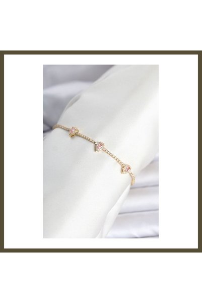 northcity n Gold-Toned Pink Rice-Shaped Bracelet with Teardrop Stone Embellis...