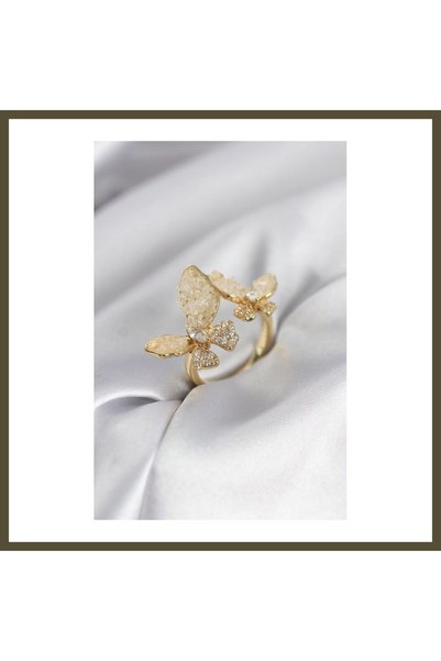 northcity n Gold-Colored White Butterfly-Style Modal Women's Ring with Zircon...