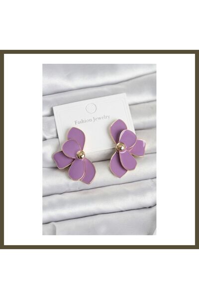 northcity n Purple-Enameled Lotus-Design Brass Women's Earrings BX