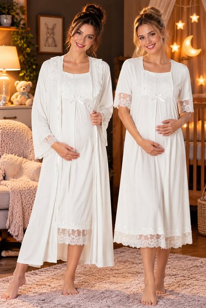 by İGP Effortt Maternity, Postpartum, and Nursing Nightgown Set with Robe