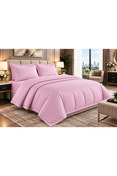 RALEX PUCIOASA Lenjerie de pat Damasc, 100% bumbac – Roz, dungă 1 cm – king size