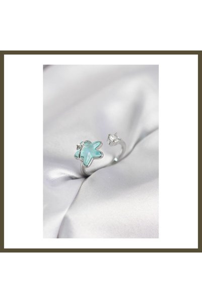 northcity n Silver-Colored Turquoise Star-Shaped Modal Women's Ring BX