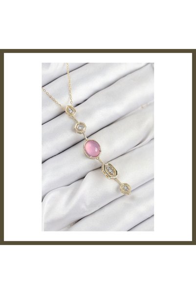 northcity n Rose Gold-Colored Zircon Stone Y-Shaped Necklace with Rice Chain BX