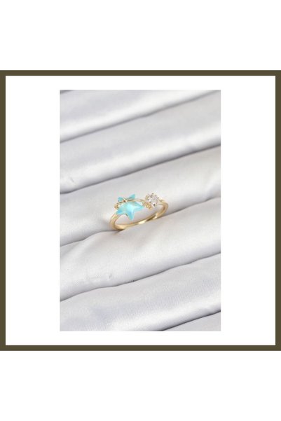 northcity n Gold-Toned Rice-Patterned Modal Women's Ring with Blue Star Desig...