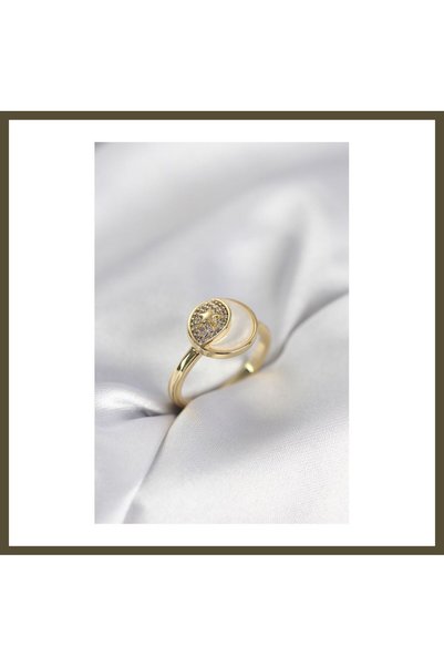 northcity n Crescent and Star Design, Gold-Colored, Zircon-Set Women's Ring BX