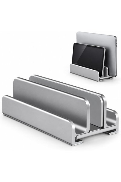 DHB tech Dual Slot Vertical Laptop Stand Aluminum Alloy, Adjustable Desktop H...