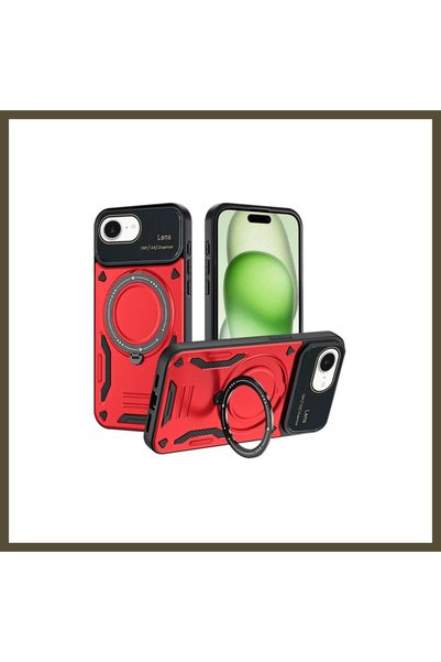 northcity n غطاء متوافق مع هاتف iPhone 16E، مع حامل عدسة Joy - باللون الأحمر BX.