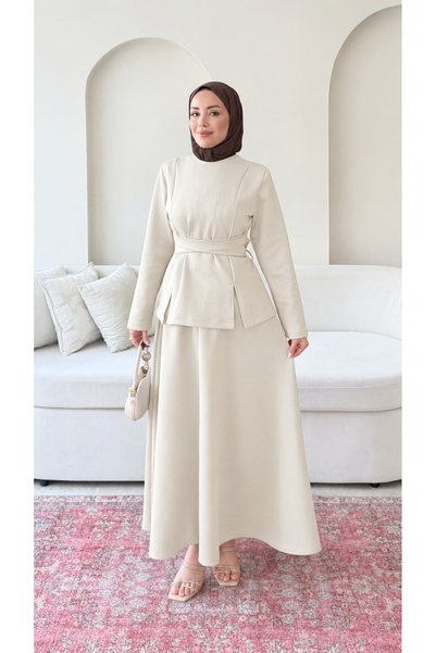 RFK Butik Women's Tie-Detail Scuba Skirt Set - Beige
