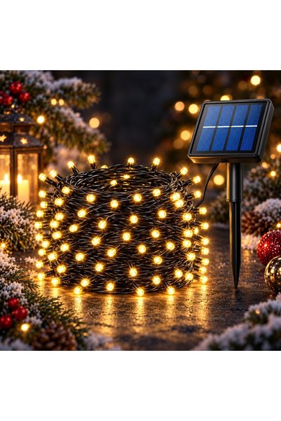 OEM QRYX® Solar LED Garland 30 m, 300 Warm White LEDs, 8 Modes, Solar Panel w...