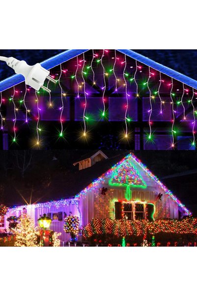 BZRSH Коледни ледени висулки за монтаж, 12м, 300 LED, дебел бял PVC, свързвае...